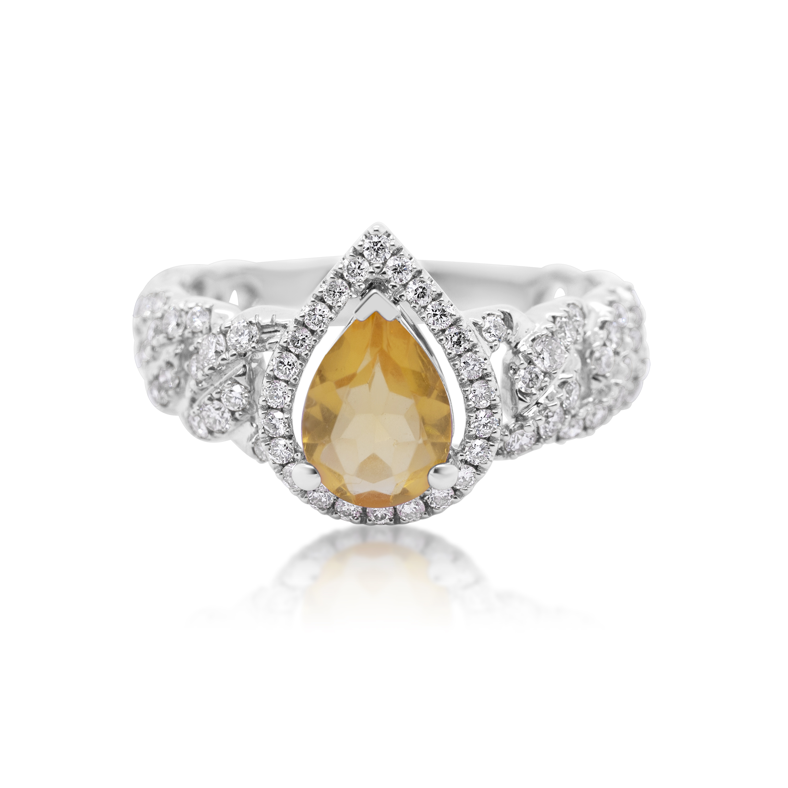 Diamond Ring 0.55 ct. 14K White Gold Yellow Pear Shaped Center Stone